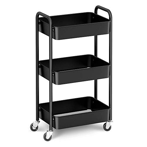 CAXXA 3-Tier Rolling Metal Storage Organizer - Mobile Utility Cart,