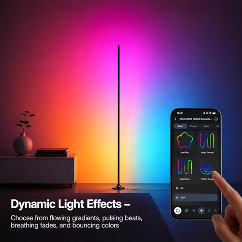 Sylvwin Corner Floor Lamp 47in Smart Ambient Light for Gaming & Room Decor
