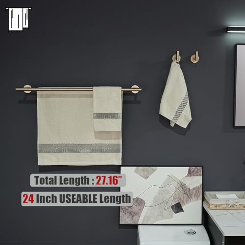 Bathroom Hardware Set 5-Piece Towel Bar Toilet Paper Holder Champagne Bronze Wall Mount
