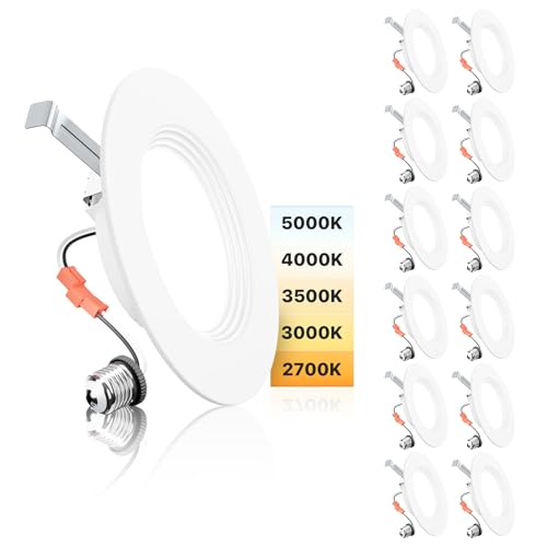 White 6 Inch LED Recessed Can Lights 5CCT 9W 1000LM 12 Pack - Ensenior