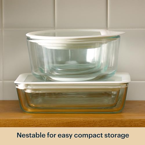 Glass Food Storage Containers Set with Airtight Lids - 5-Piece Pyrex Kitchen Storage