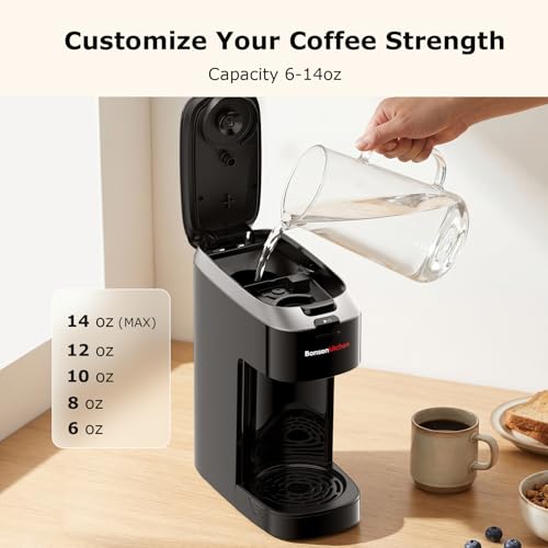 Single Serve Coffee Maker with K Cup Pod Compatibility, 6-14oz Brew Size