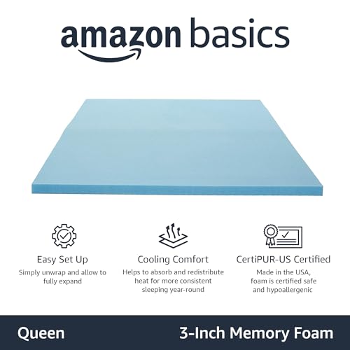 Queen Cooling Gel-Infused Memory Foam Mattress Topper 3 Inch - CertiPUR-US