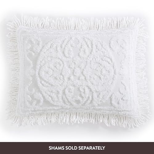 Queen Cotton Chenille Bedspread with Medallion Design - White - Beatrice Home Fashions - Variation: Queen / White