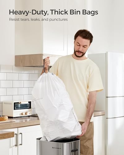 SONGMICS 8-Gallon Trash Bags Pack of 180, Heavy-Duty Leakproof Garbage Liners, 4 Rolls (30L, Bagged, 45 Count per Roll)