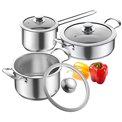 Aufranc 6-Piece Stainless Steel Nonstick Induction Cookware Set - Includes 2 Qt, 2.6 Qt, 3.7 Qt Pots with Lids