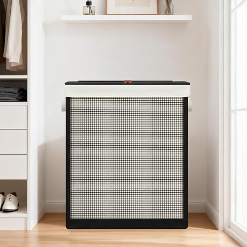 2-Section Laundry Hamper with Lid - 140L Steel Frame Removable Washable Liners
