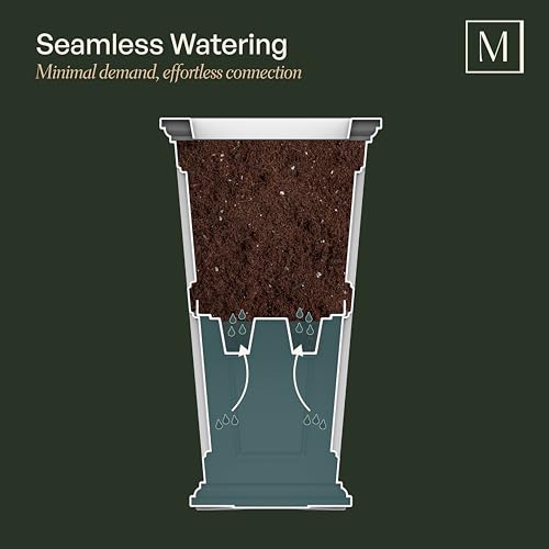 Self-Watering Square Planter Pot - 32in Tall Black Outdoor Garden Container with Drainage