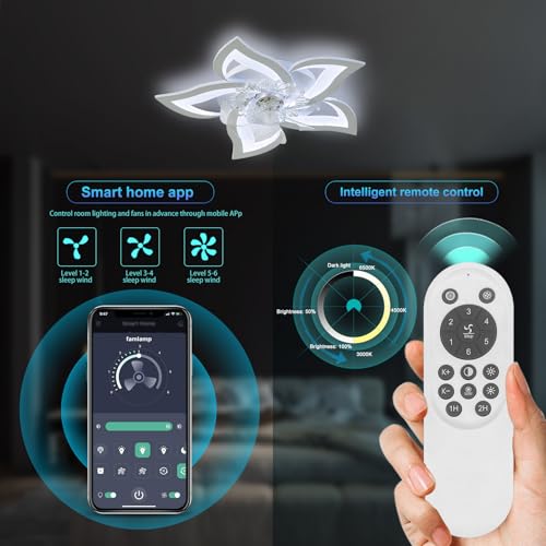 White Modern Dimmable Flower Shape Ceiling Fan with Lights Remote & App Control