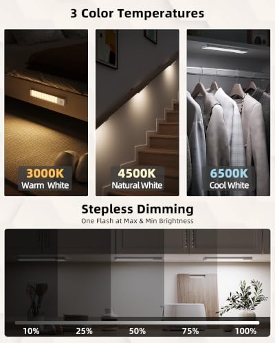 EZVALO 8-Inch Motion Sensor Under Cabinet Lighting with Charging Dock - 6 Pack