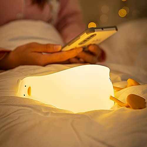WETSTAR Lying Flat Duck Night Light, LED Squishy Duck Lamp, Cute Light Up Duck, Silicone Dimmable Nursery Nightlight, Rechargeable Bedside Touch Lamp for Breastfeeding,Girls Bedroom Decor