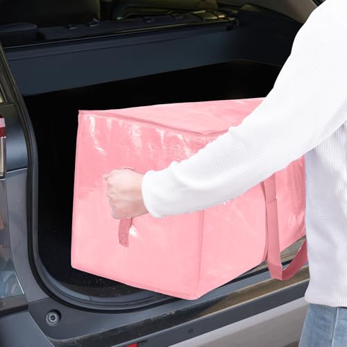 TICONN 2 Pack Extra Large Moving Bags Heavy Duty with Zippers & Carrying Handles, Durable Storage Bags Moving Boxes for Closet Organizers and Storage (2 Pack, Coral)