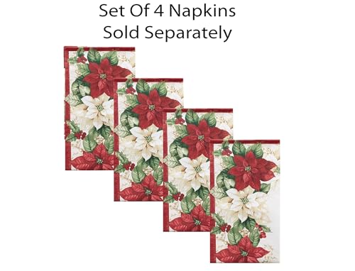 Newbridge 84x60 Inch Christmas Poinsettia & Floral Border Rectangular Fabric Tablecloth