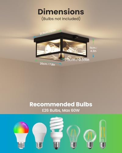 8.5 Inch Outdoor Ceiling Light with Motion Sensor Flush Mount Exterior Fixture - Dusk to Dawn, 2-Light