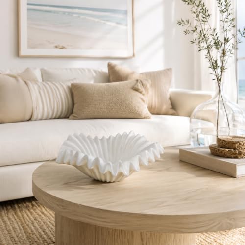 Off-White Decorative Ruffle Bowl – 12-Inch Modern Resin Centerpiece