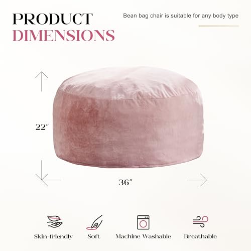 Hobestluk 3FT Pink Giant Bean Bag Chair for Adults with Filler & Removable Cover
