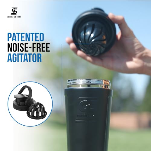 Insulated Stainless Steel Shaker Bottle 26oz - Black, Cold for 30+ Hours, Twist-On Agitator, Odor-Free Protein & Drink Bottle
