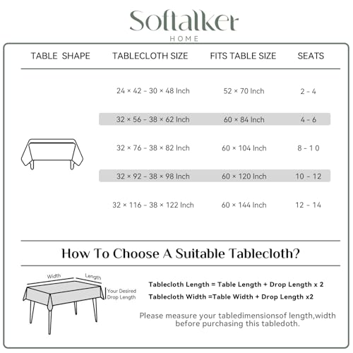 Softalker Green Rectangular Jacquard Christmas Tablecloth 60x144 Inches Waterproof & Stain-Resistant