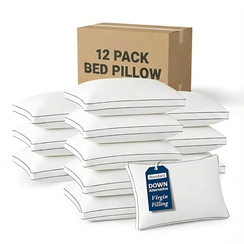 Standard Size Bed Pillows Set of 12 - White, 20x26 Inches, Medium-Firm Support, Microfiber Cover - Variation of THIS listing