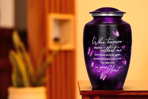 Purple Butterfly Cremation Urn for Adult Ashes with Secure Lid - Memorial Keepsake