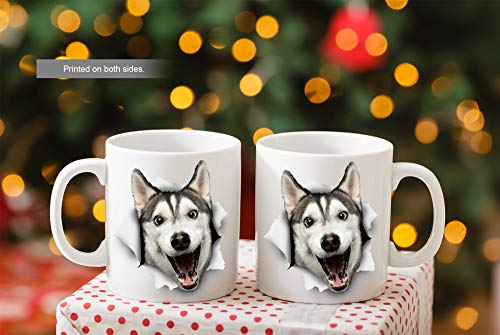Winston & Bear Happy Husky Dog Mug - 11oz Ceramic Funny Coffee Mug - Great Gift for Dog Lovers - Novelty Present for Men & Women