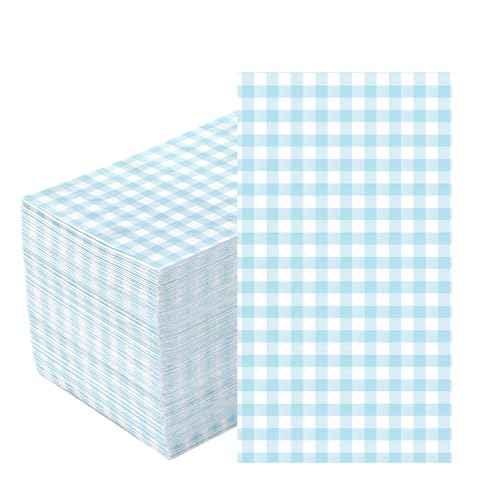 100Pcs Blue and White Gingham Cocktail Napkins 3 Ply Blue Buffalo Checkered Disposable Absorbent Hand Towels Summer BBQ Decorative Towels for Baby & Bridal Shower Bathroom Kitchen Supplies Decoration