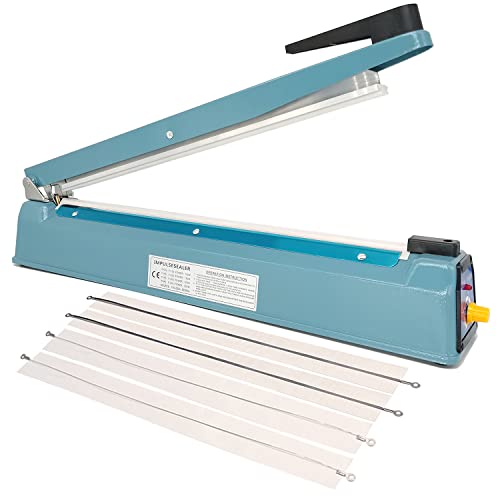 Blue 16-Inch 3mm Impulse Heat Sealer for Plastic & Mylar Bags – Manual Sealing Machine with Repair Kit