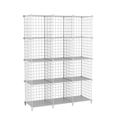 ATTDETJL White 12-Cube Metal Wire Storage Organizer Shelf for Closet & Office