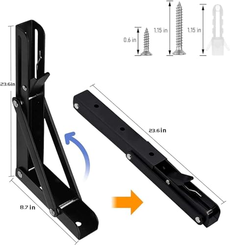 AUTOHJ 24 Inch Folding Shelf Brackets - Heavy Duty Wall Mounting Shelf Supports, 4 Pack