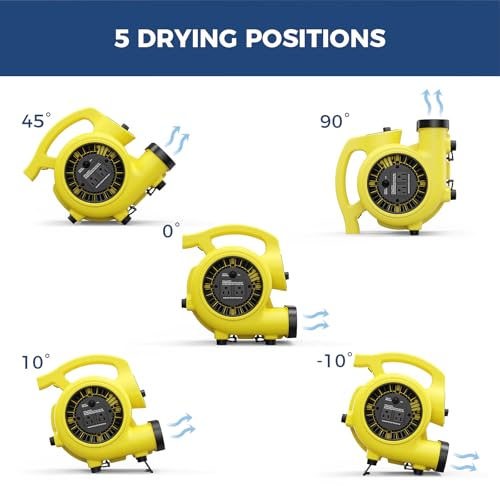 600 CFM Air Mover Blower Fan - Yellow, 3-Speed Portable Floor Fan