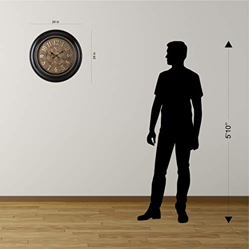 Bronze 24 Inch Wall Clock - Silent 3D Aluminum Dial | Modern Living Room Decor