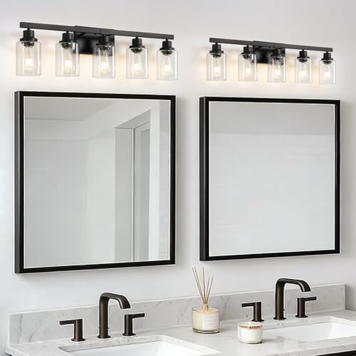 5-Light Black Bathroom Vanity Light, Modern Lighting Fixture for
