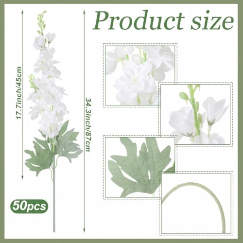 34.25 Inch White Artificial Delphinium Flowers Bulk 50 Stems for Floral Arrangements