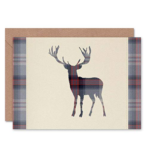 Scottish Highland Stag Deer Antlers Tartan Greeting Card - Blank Inside