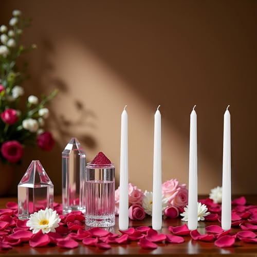 White 10-Inch Taper Candles: Unscented Smokeless Dripless Candlesticks with 7-8 Hours Burning Time (4/12/24/36/48 Pack)Paraffin Wax Ideal for Holiday, Wedding, Dinner, Christmas, Home Decor