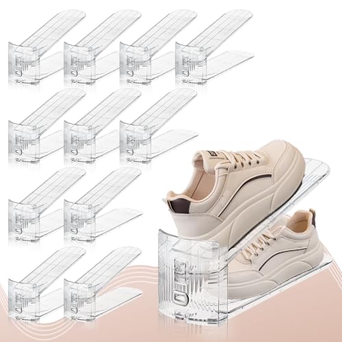 FENRUNXU Transparent Shoe Slots Organizer 12 Pack Space Saver Shoe Racks