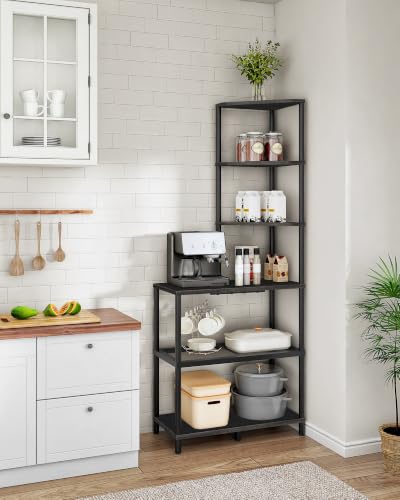 CHOEZON 6-Tier Corner Shelf, Industrial Bookshelf with Desk Top,