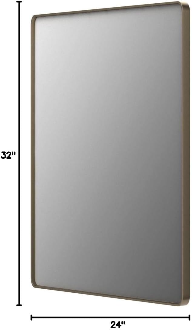 LOAAO Bronze Bathroom Mirror - 24”X32” Rounded Rectangle Design with Anti-Rust Brushed Metal Frame | Versatile Hanging Options