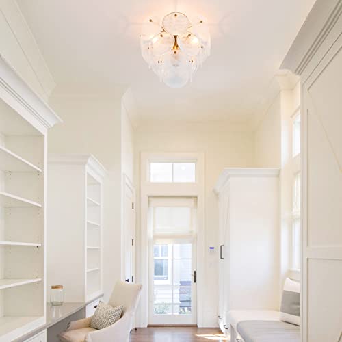 Gold Modern Flush Mount Glass Ceiling Light - 4-Light Vintage Chandelier for Bedroom Hallway
