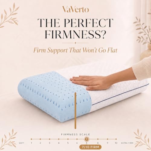 Vaverto King Size Memory Foam Pillow Pack of 2 - Firm, Orthopedic Support, Cooling Gel, White