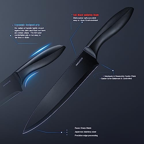 RAXCO 18-Piece Kitchen Utensil and Knife Set - Black - Complete Cooking Tools