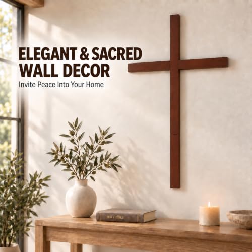 71-Inch Large Wooden Cross for Wedding & Church Decor, Natural Timber Stand
