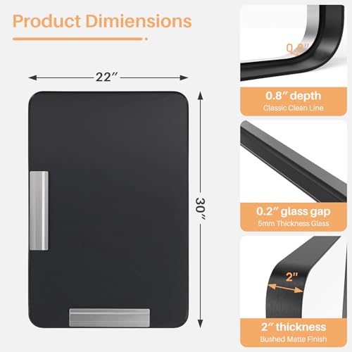 Modern 30x22 Inch Black Metal Framed Bathroom Mirror - Rounded Rectangle Wall Mirror with Anti-Rust Tempered Glass