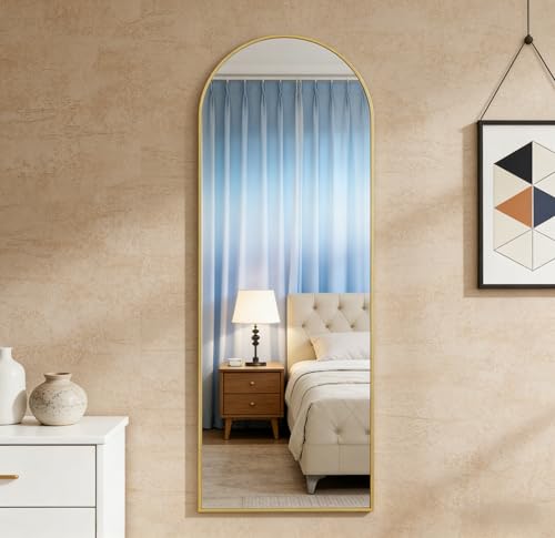 Gold 14x48 Inch Full Length Arched Wall & Door Mirror - Over Door & Wall Mountable