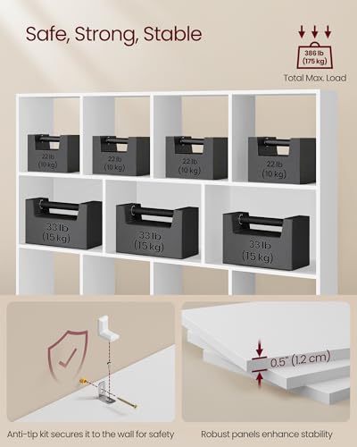 11 Cubes Storage Organizer Bookshelf - Cloud White, 49.6 x 9.4 x 39.4 Inches