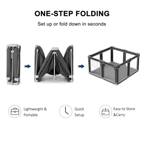 Grey 50x50 Inch Foldable Baby Playpen with Mesh Walls & Mat - Portable Indoor & Outdoor Safety Fence