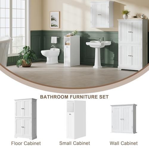 White Slim Bathroom Storage Cabinet with Slide-Out Drawers - ChooChoo