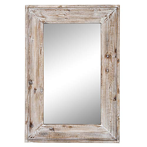 Distressed White Wall Mount Bathroom Mirror - Rustic Rectangle Frame, 36x24 inches