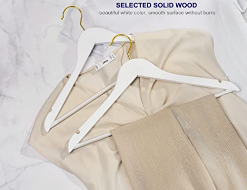 White Wooden Coat Hangers with Gold Hooks, Pack of 30 - Amber Home