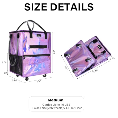 MRINCA Gradient Purple 70L Foldable Rolling Grocery Bag on Wheels with 6 Pockets